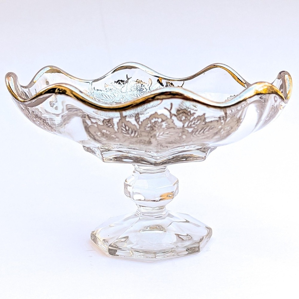 Vintage Silver City Pedestal Bowl with Sterling Silver Overlay